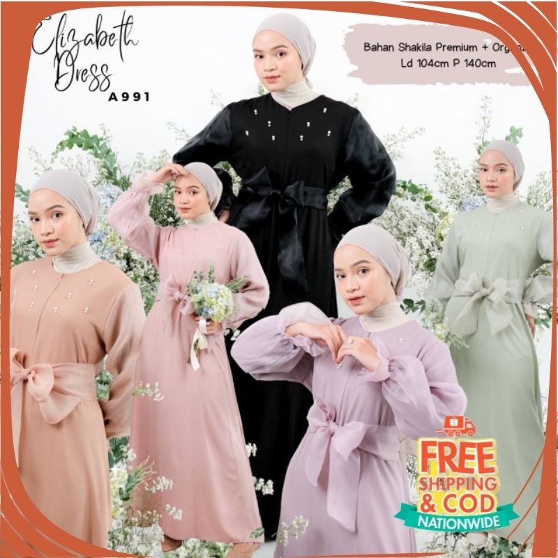 GAMIS LEBARAN IDUL FITRI/ ELIZABETH DRESS / DRESS ORGANZA / DRESS PESTA HIJAU SAGE / GAMIS LEBARAN /