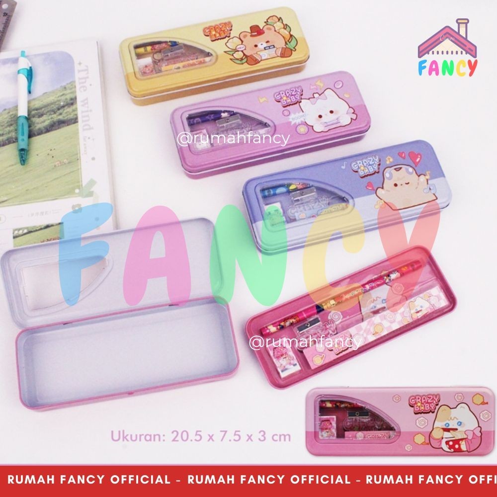 

[FREE BUBBLE + DUS] Tempat Pensil Kotak Pensil Kaleng CC 34 + Set Alat Tulis Karakter Motif Kartun Animal Bear Rabbit Kucing Lucu