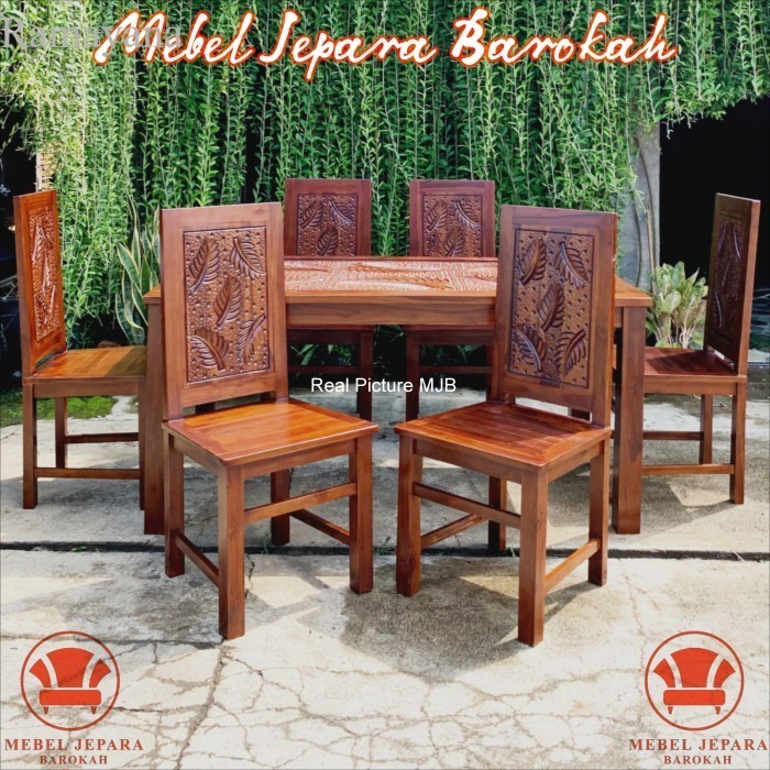 

Set Meja dan Kursi Makan Kayu Jati Ukir Motif Helai Daun Minimalis Murah