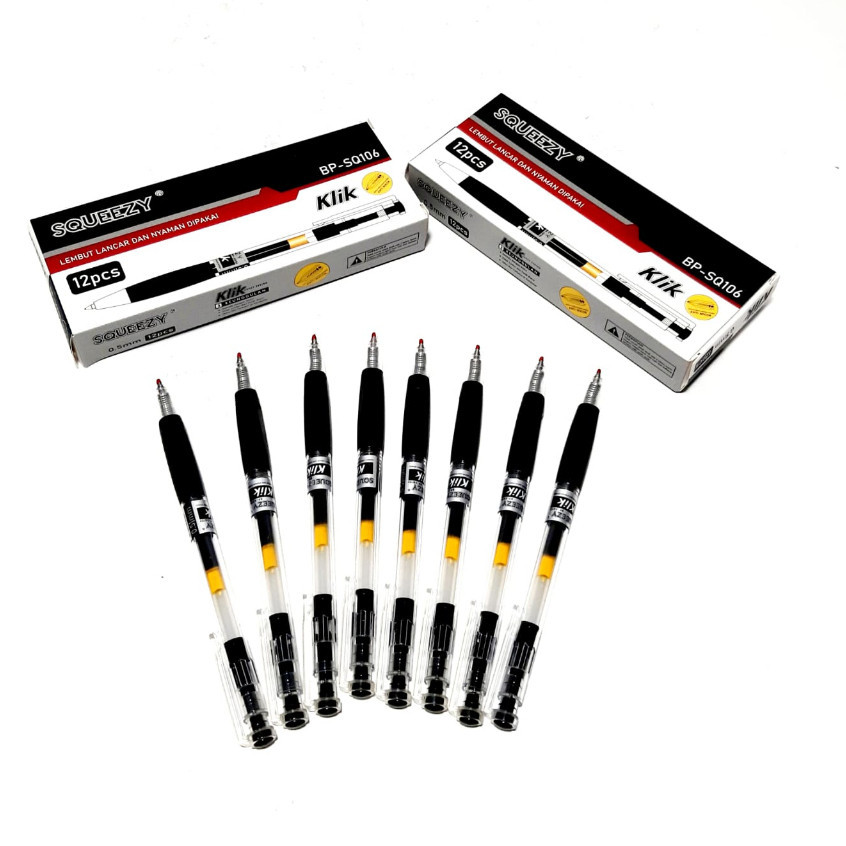 

Harga Grosir ( 1Dus /12kotak/144pcs ) Pulpen Ballpen Klik 0.5mm BP-SQ106 SQUEEZY (HITAM)
