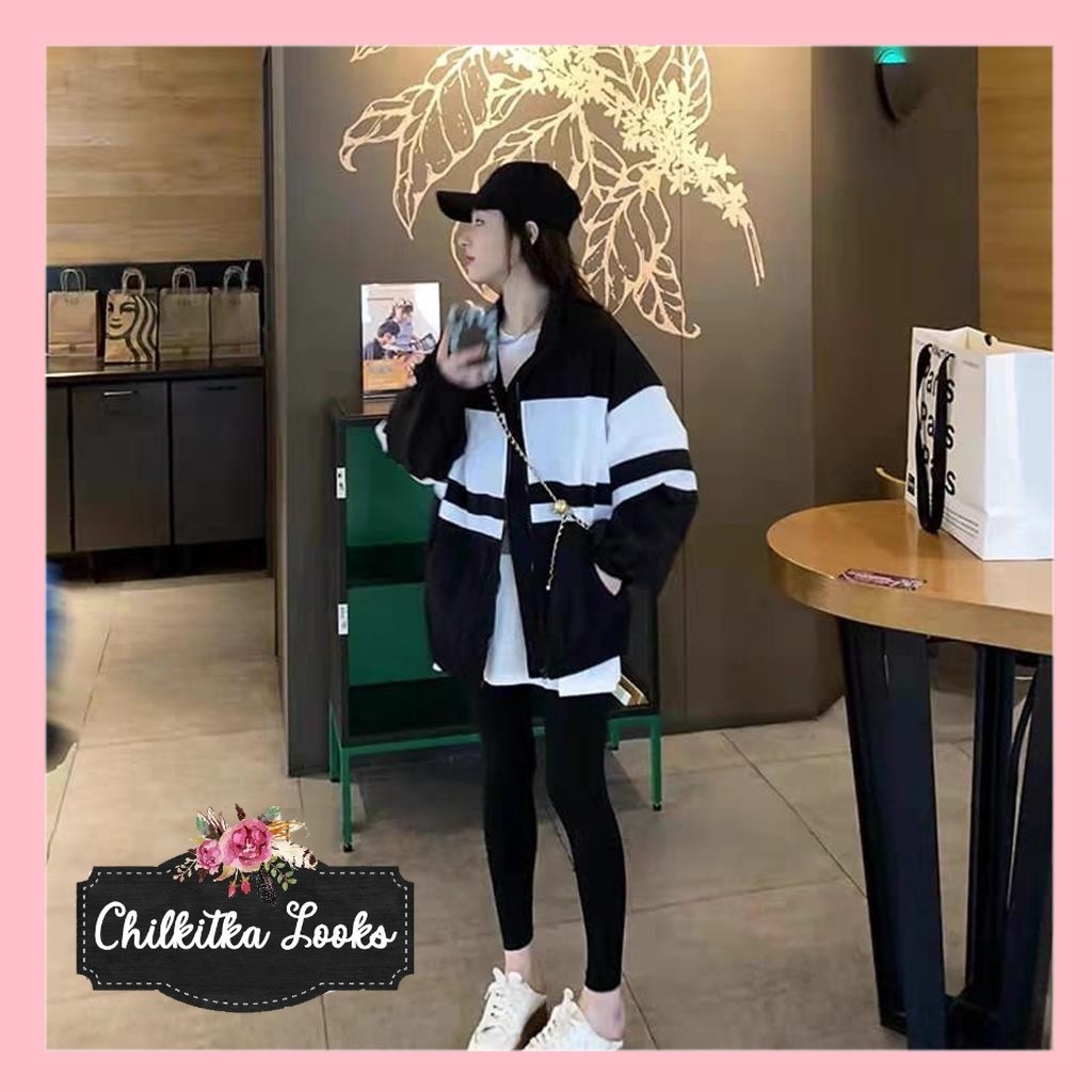 CHILKITKA LOOKS FASHION BANGKOK IMPORT FASHION JACKET CASUAL WANITA JACKET TWOTONE SIMPLE KEKINIAN