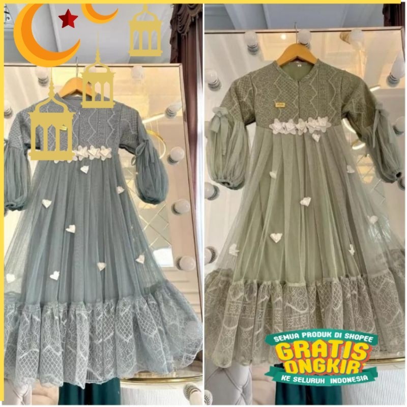 Gamis Pesta Anak Perempuan Motif Bunga Bahan Brukat Mix Tille Usia 3 - 15 Terbaru 2023/Maron merah b