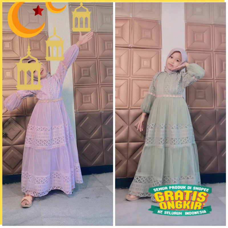 Raina dress size  anak umur 3 tahun sampai 15 tahun - gamis anak perempuan - gamis brukat anak/Maron
