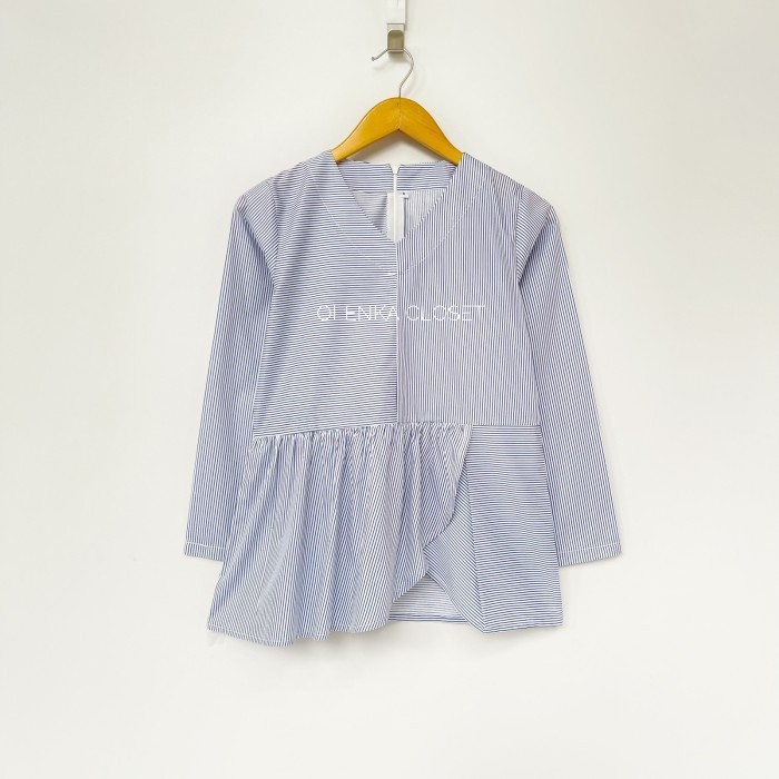Atasan Garis 124 Baju Blus Blouse Kerja Wanita Modern - Garis Biru, S