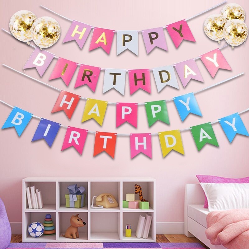 Banner Happy Birthday Warna Warni Backdrop Pesta Bendera  Bunting Ultah Segilima Banner Tulisan Ulan