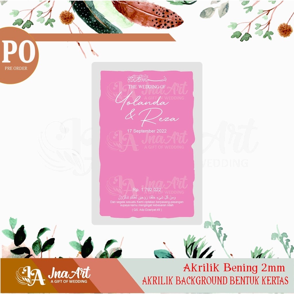 AKRILIK BACKGROUND BENTUK KERTAS Dekorasi Pernik Mahar Pernikahan