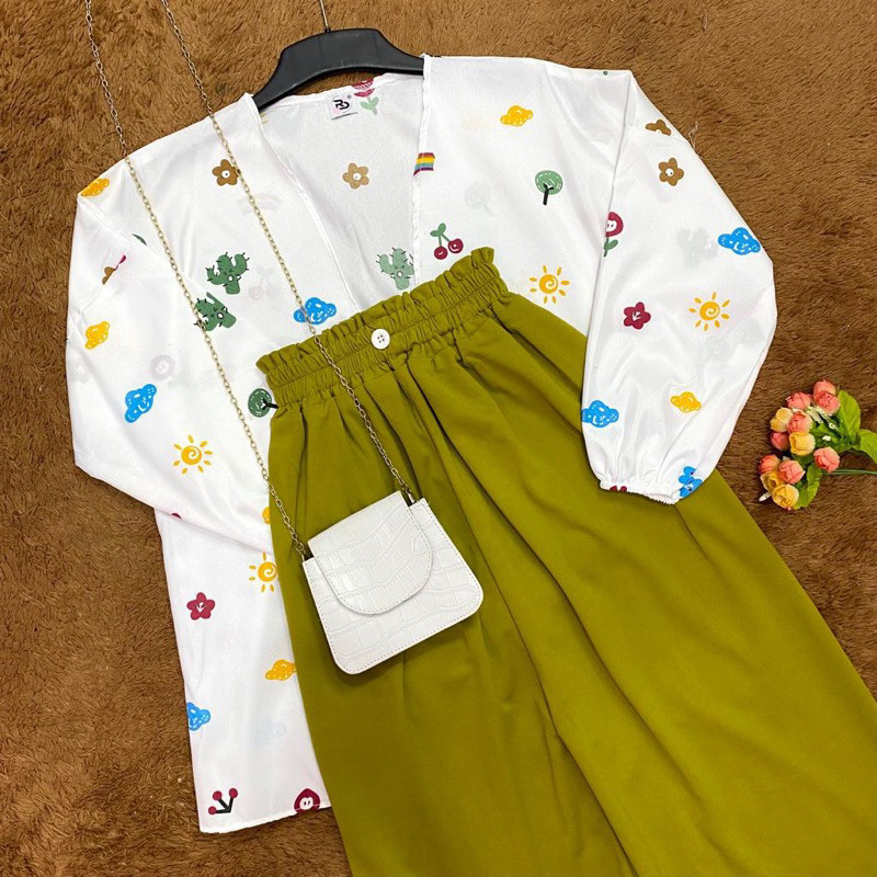 One Set Wanita Kekinian KIYOWO CELANA PANJANG KULOT Outfit Fashion OOTD Premium