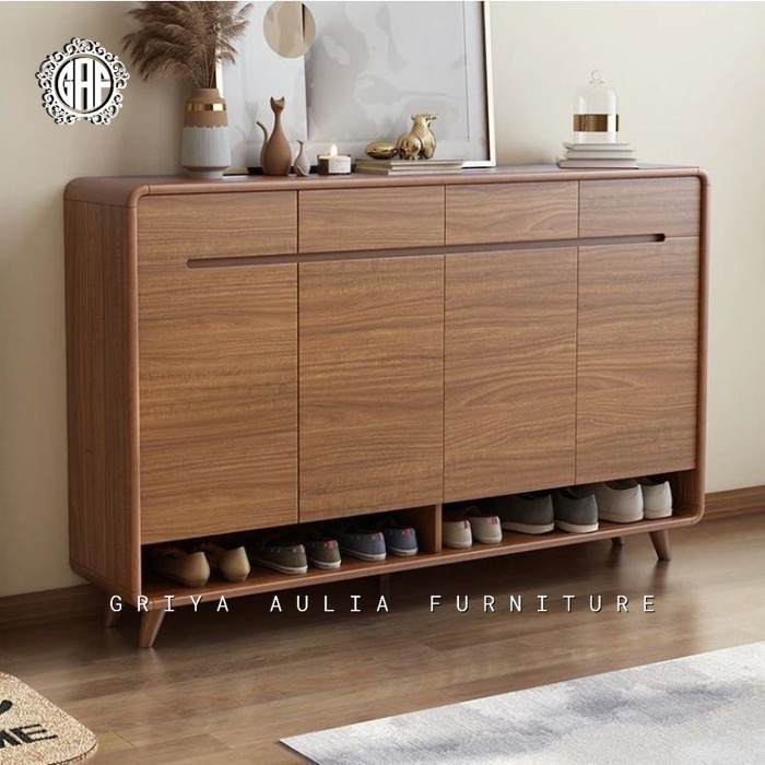 BUFET SEPATU MINIMALIS KAYU JATI - RAK SEPATU KAYU JATI MINIMALIS