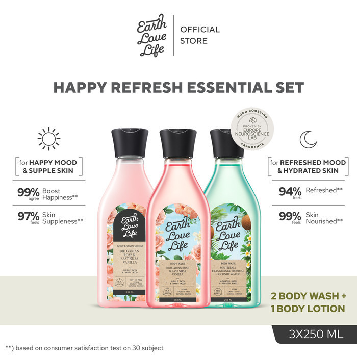 [TRIPLE PACK] EARTH LOVE LIFE Bundle 2 Body Wash & 1 Body Lotion 250m Bulgarian Rose & South Bali Fr