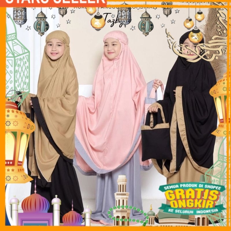 MUKENA ANAK TANGGUNG KOMBINASI TAZBIYA/ Pink Dusty Fanta Merah muda