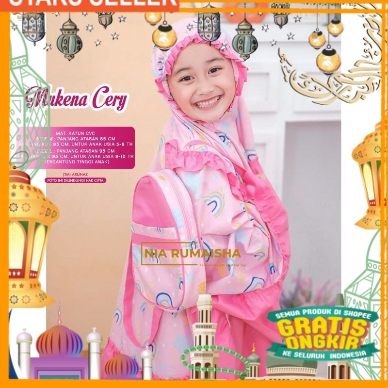 MUKENA ANAK CERY FREE TAS - MUKENA YASMIN KATUN PREMIUM/ Pink Dusty Fanta Merah muda