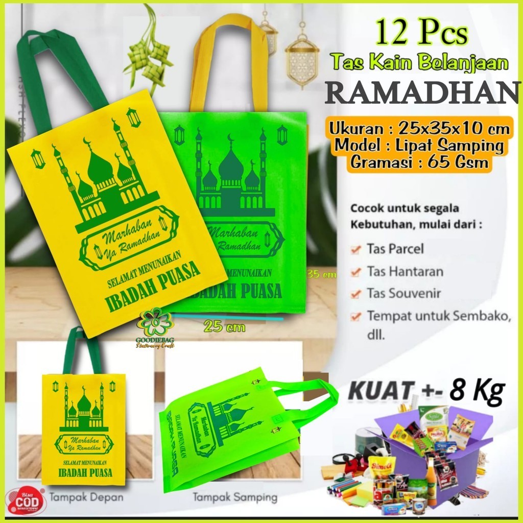 

Puasa RAMADHAN Tas kain Spunbond Goodie Bag Ukuran 25x35x8 cm Tebal Cocok Untuk Wadah Sembako , Hantaran , Wadah Sayuran , Bingkisan THR , Parcel , Toples kue , Sirup , Kaleng Biskuit , Mika Bento , Thinwall , Ompreng Baskom , Kantong Kain