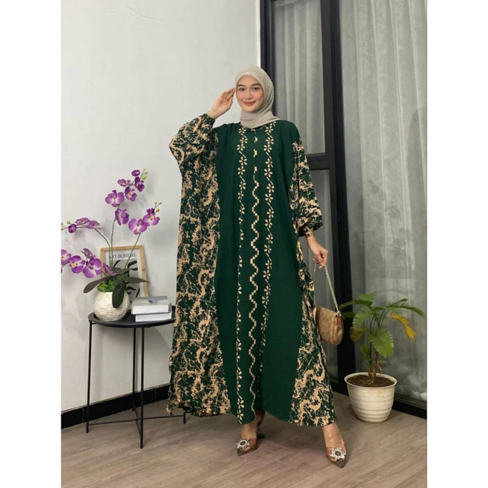 promosi toko Longdress Rayon Kaftan Busana Muslim Wanita Super Jumbo - Army