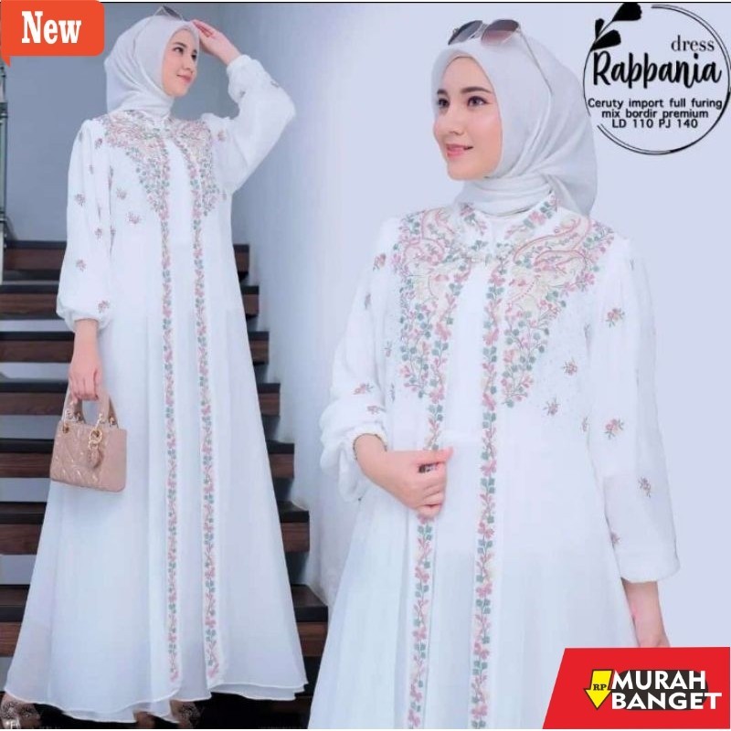 BAJU TIMUR TENGAH WANITA UNTUK LEBARAN- [A.F] BAJU GAMIS BORDIR HITAM PUTIH TERBARU SIMPLE MEWAH ELE