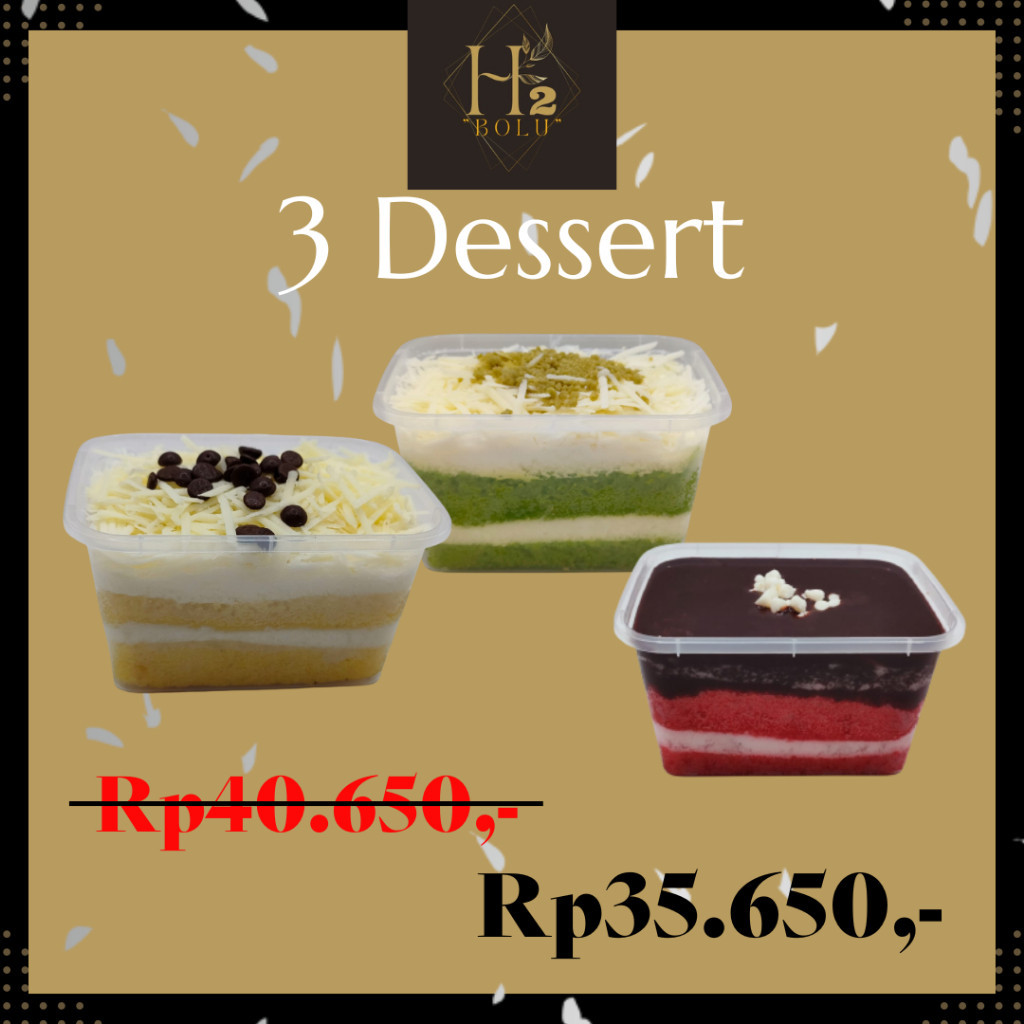 

Paket 3(Tiga) Box Dessert Box Mini Brownies Tiramisu Red Velvet Matcha Keju Coklat Ganache/ IEd Mubarak