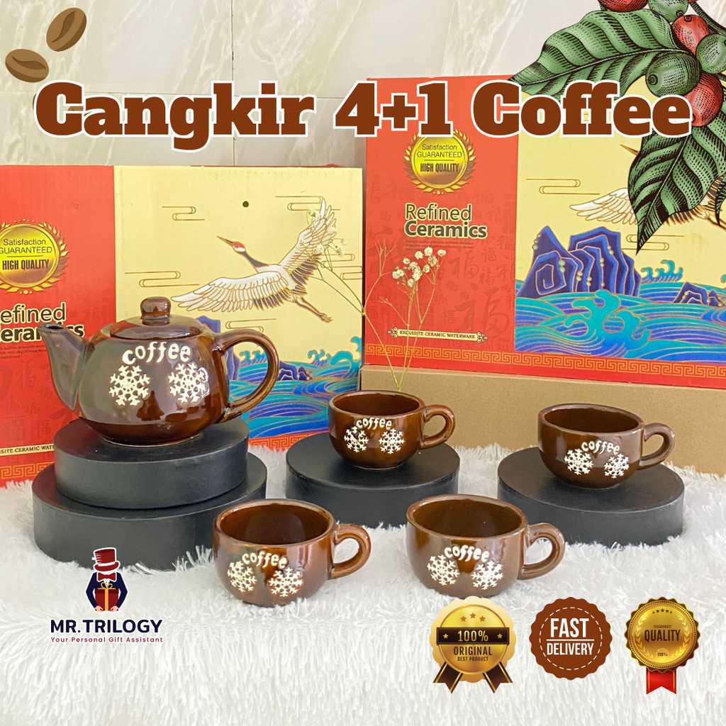 

Souvenir Cangkir Teh Set COFFEE Teko Tea Pot Keramik Hampers Gelas Mug Kopi Tea Set/ Baru Mewah