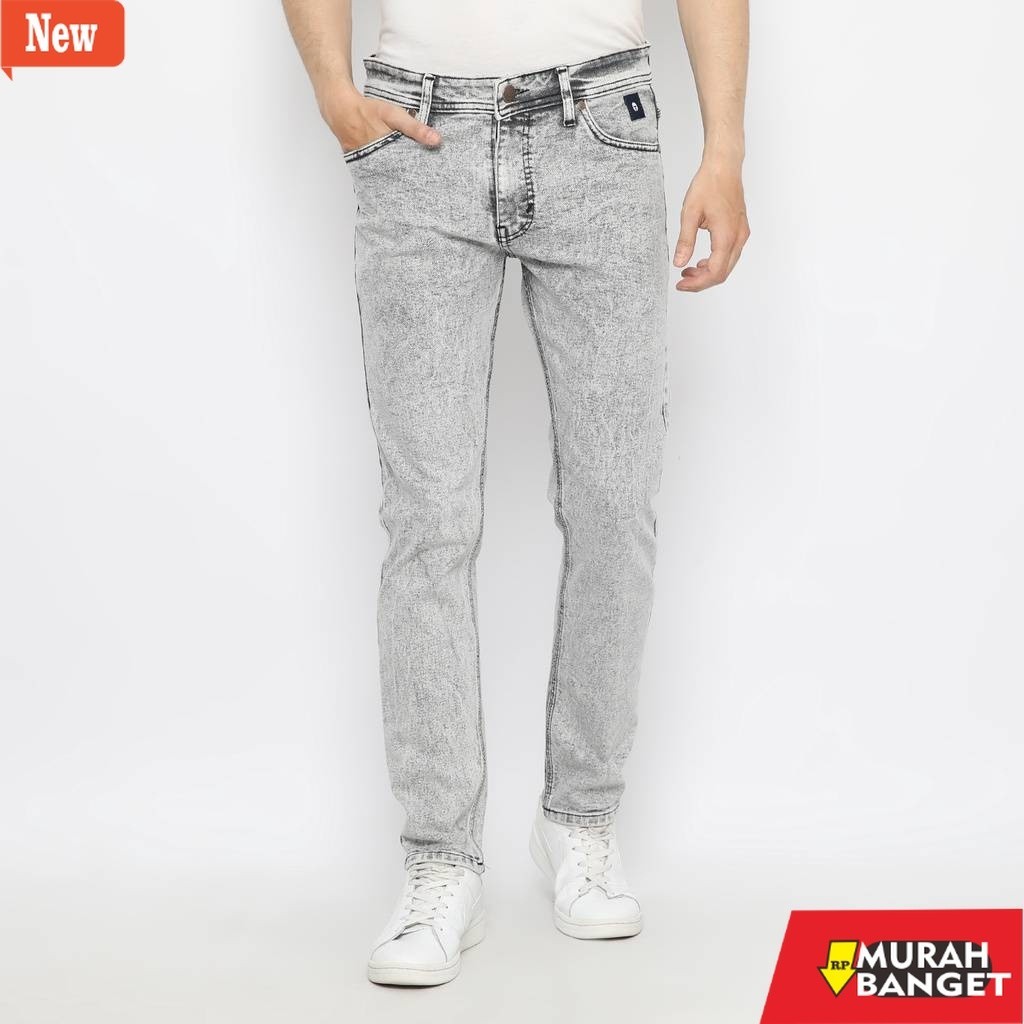 Celana denim pria- PNTSR -  Celana Jeans Pria Denim Slimfit  Light Grey Washed Acid Premium