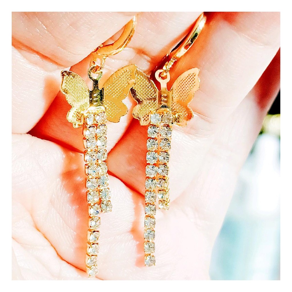 Anting panjang kupu permata Etnik XP premium lapis emas 23k Jurai RUMBAI TIPIS RINGAN AWET TIDAK BIS