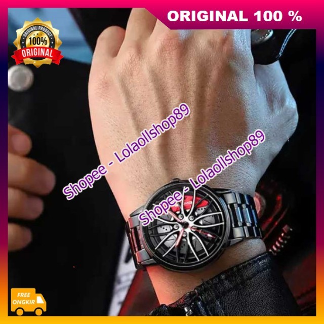 Jam Tangan Velg Jam Tangan Jam Tangan Pria Rantai Anti Air Stainless Steel Elegan Mewah Model Wheel 