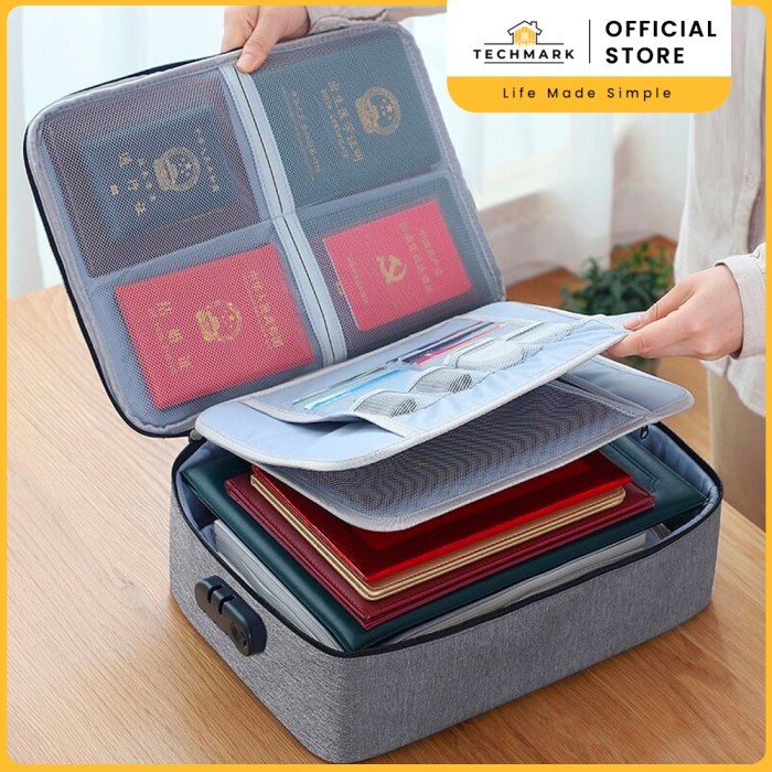 

[NEW] Tas Dokumen Travel Bag Document Storage Box with Safety Number Lock - Abu-abu