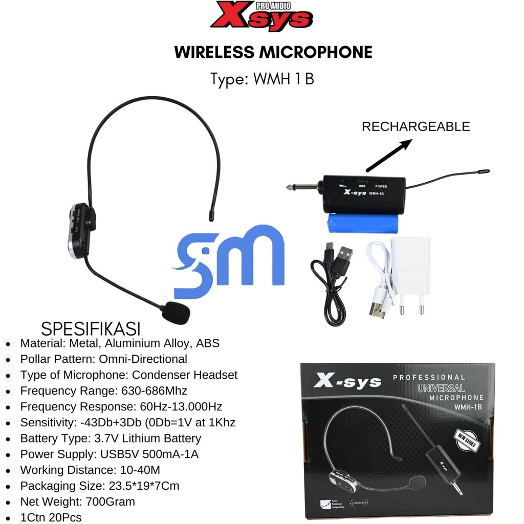 X-SYS WMH-1B Headset Microphone WMH1B Mic bando Wireless imam