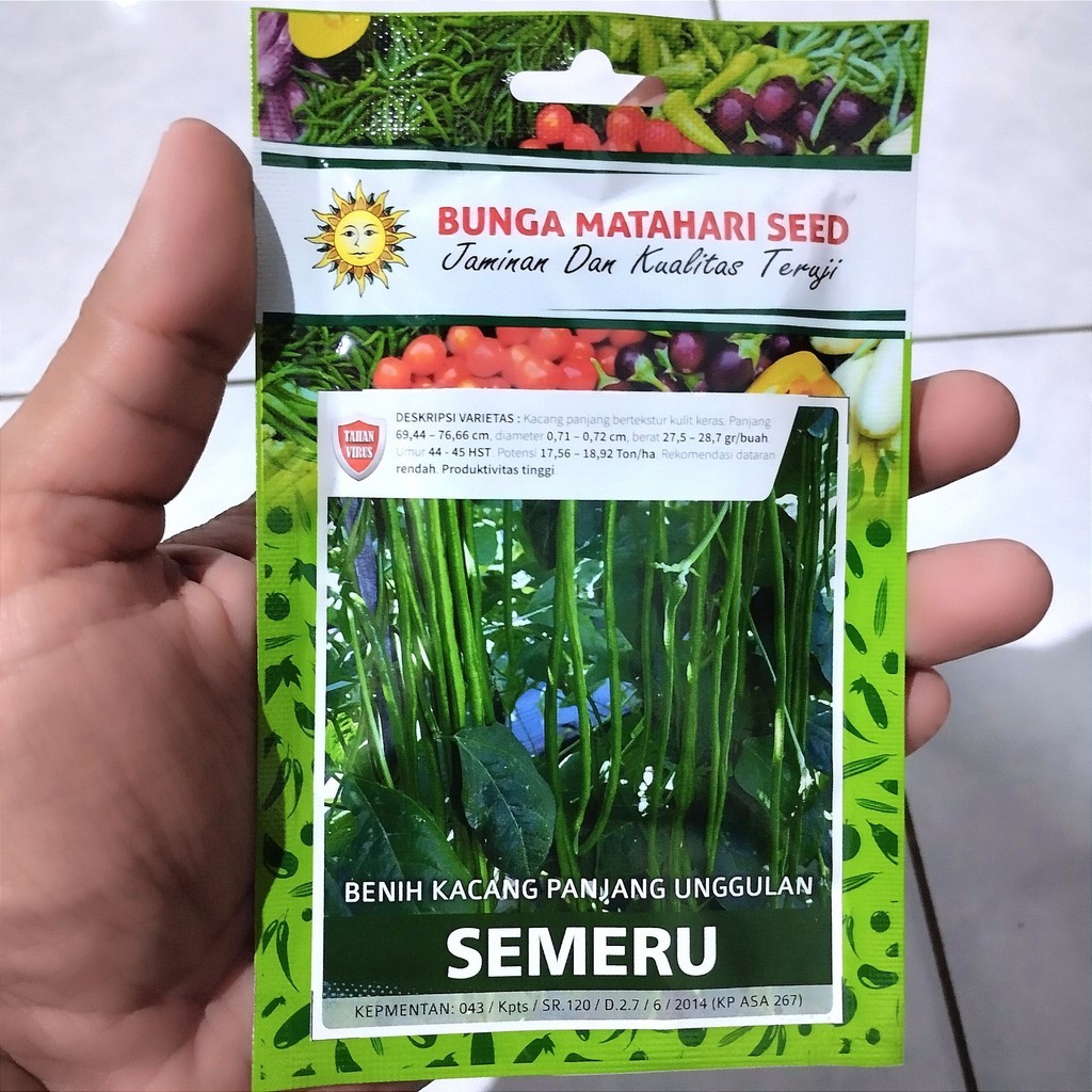 Benih SP Kacang Panjang SEMERU isi 100 Biji BIbit Cap Bunga Matahari Seed Small Pouch