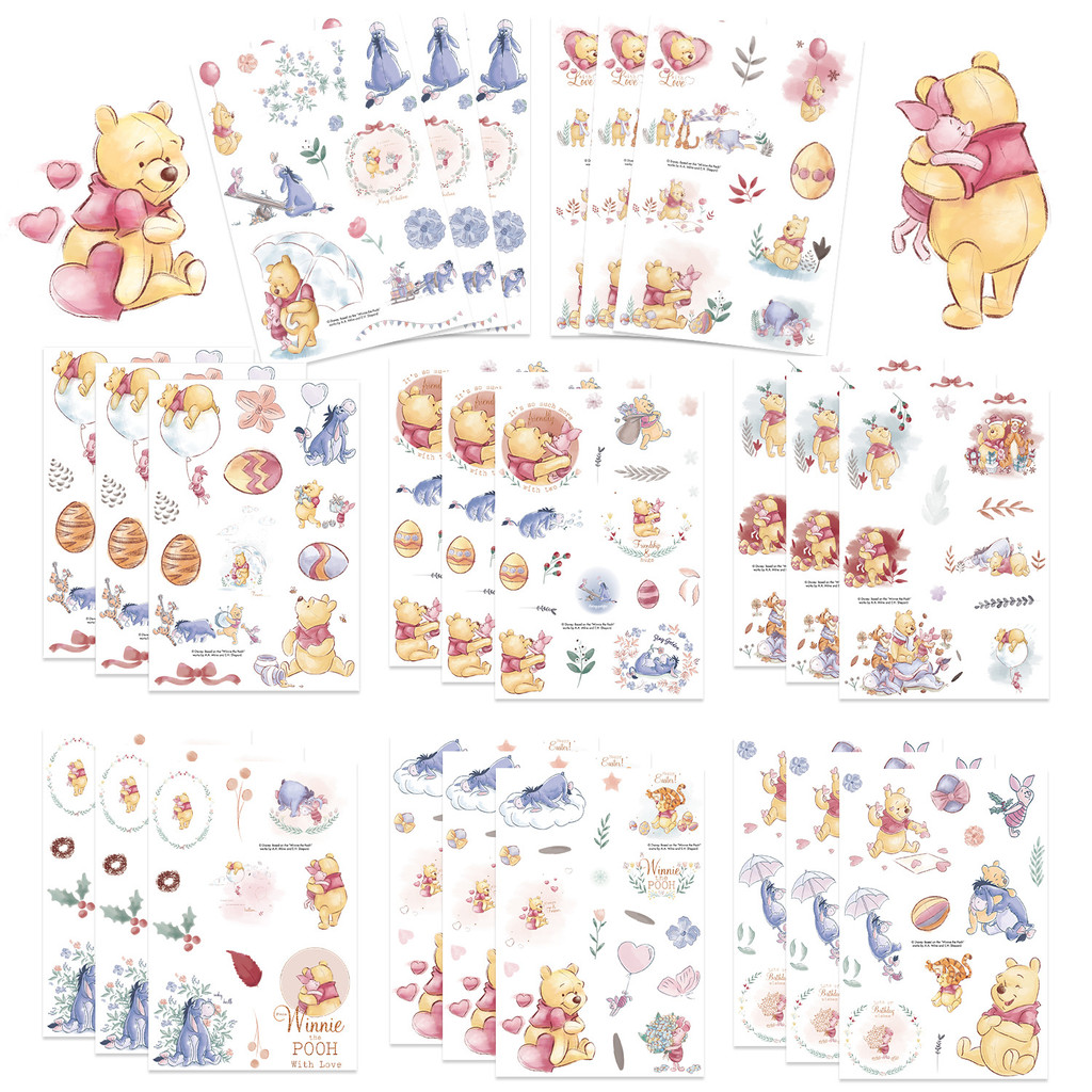 

8/16Sheets Disney Cartoon Cute Pooh Bear Sticker Kawaii Fun Graffiti Decal Kids Toy Decorative Phone Case Thermos Cup Scrapbook
