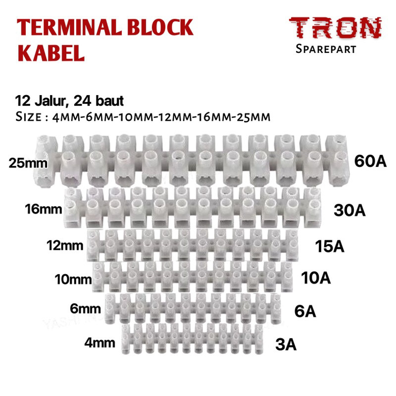 Terminal Kabel Krustin Klustin Block Blok 3A 6A 10A 15A 30A 60A Putih Hitam