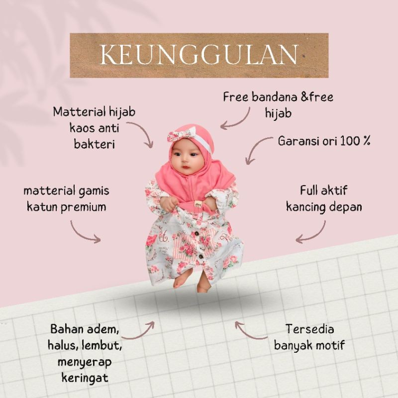 SCGRF4 Baju Gamis Bayi Anak Perempuan 0-24 Bulan Set Aqiqah Newborn