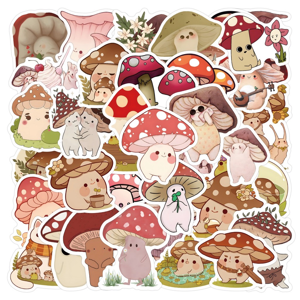 

10/30/60pcs Cute Cartoon Mushroom Stickers for DIY Scrapbooking Phone Laptop Suitcase Guitar Car Skateboard Helmet