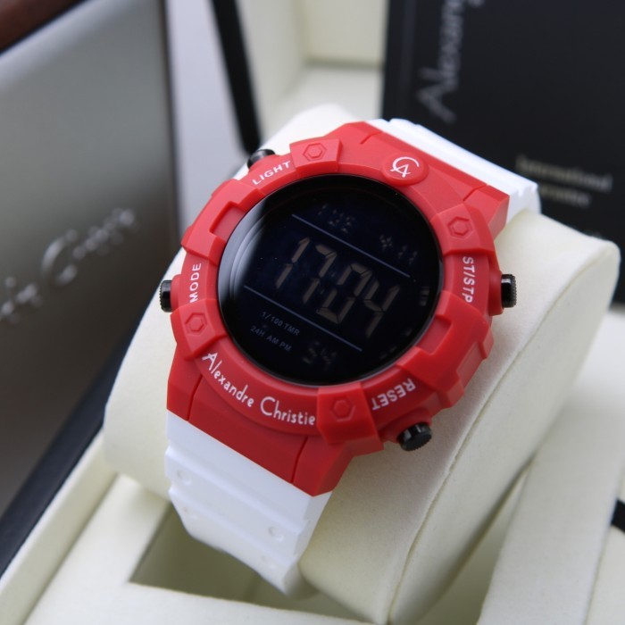 JAM TANGAN DIGITAL PRIA ALEXANDRE CHRISTIE AC 9388 RED WHITE ORIGINAL