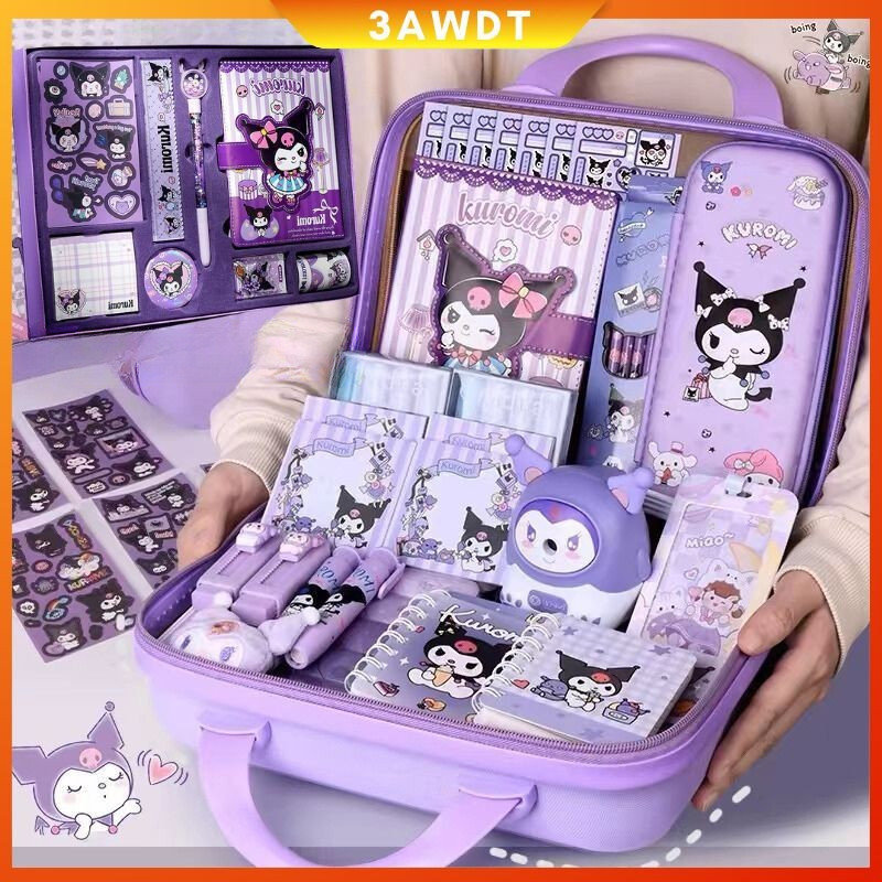 

【COD】Kuromi Mewah Alat Tulis Set/Perlengkapan Sekolah Set Alat Tulis/DIY Diary Book Stickers Kotak Hadiah Ulang Tahun Journal Set/Sanrio 9 IN 1 Gift box Alat Tulis Set /Kuromi dasar Set