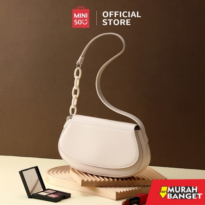 tas selempang wanita simple elegan MINISO Tas Selempang Tas Wanita Hitam Shoulder Bag Cocok Klasik R