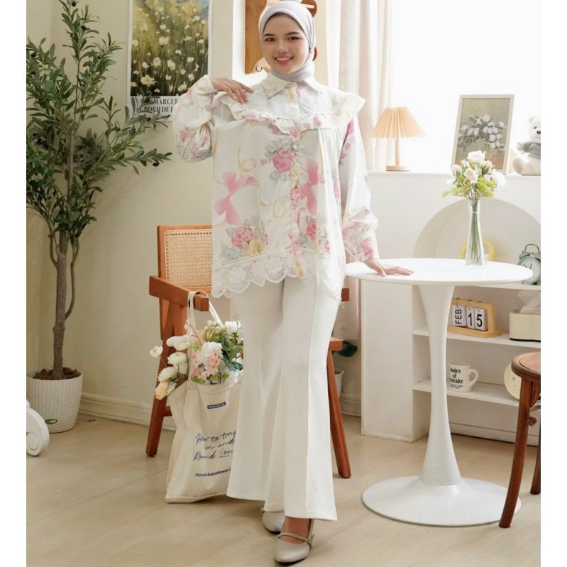 RKP - ZFS BLOUSE RETA CANTIK MOTIF MEIJIWANG RENDA / MEIJI LACE BLOUSE / Atasan brukat kombinasi mot
