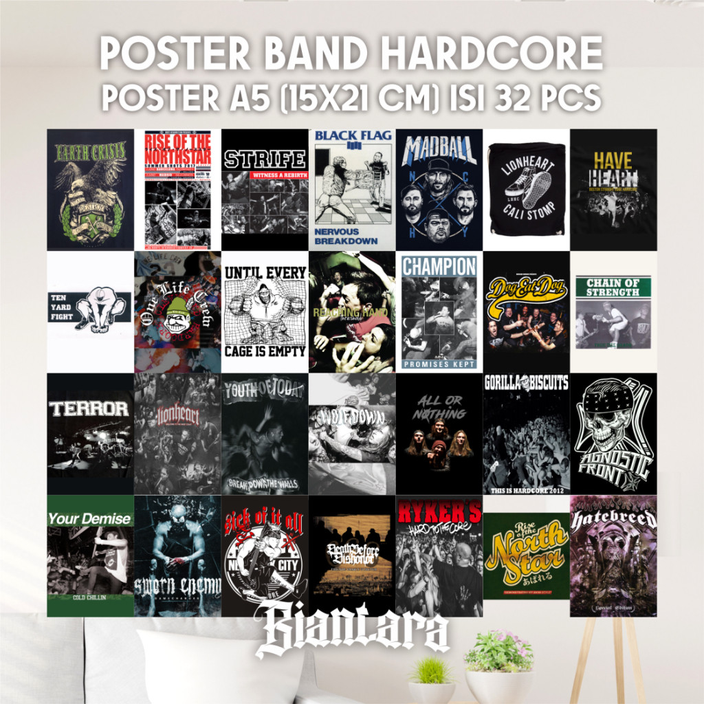 FREE PEREKAT  ISI 32 PCS POSTER DINDING AESTHETIC UKURAN A5 (15X21 CM) BAND HARDCORE SERIES PAJANGAN