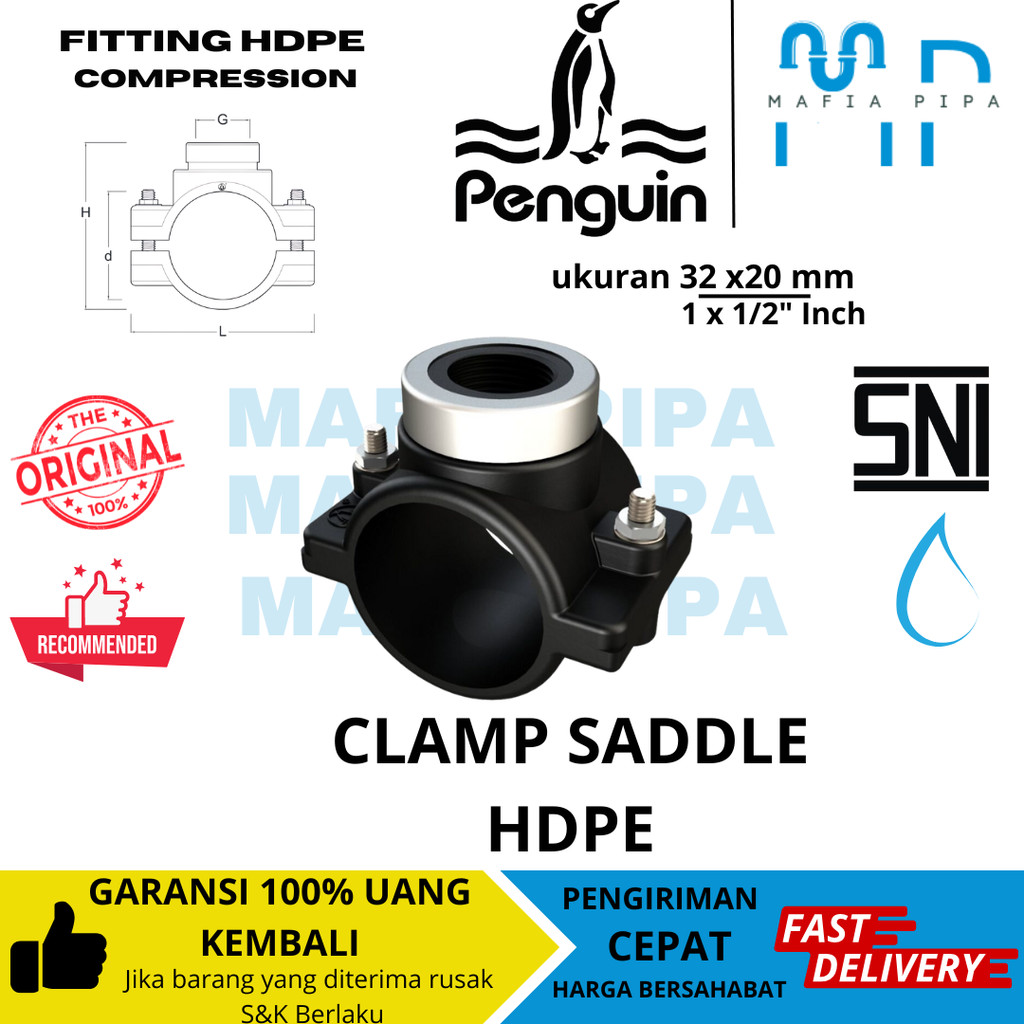 Fitting HDPE Clamp Saddle Penguin 32mm x 1/2"