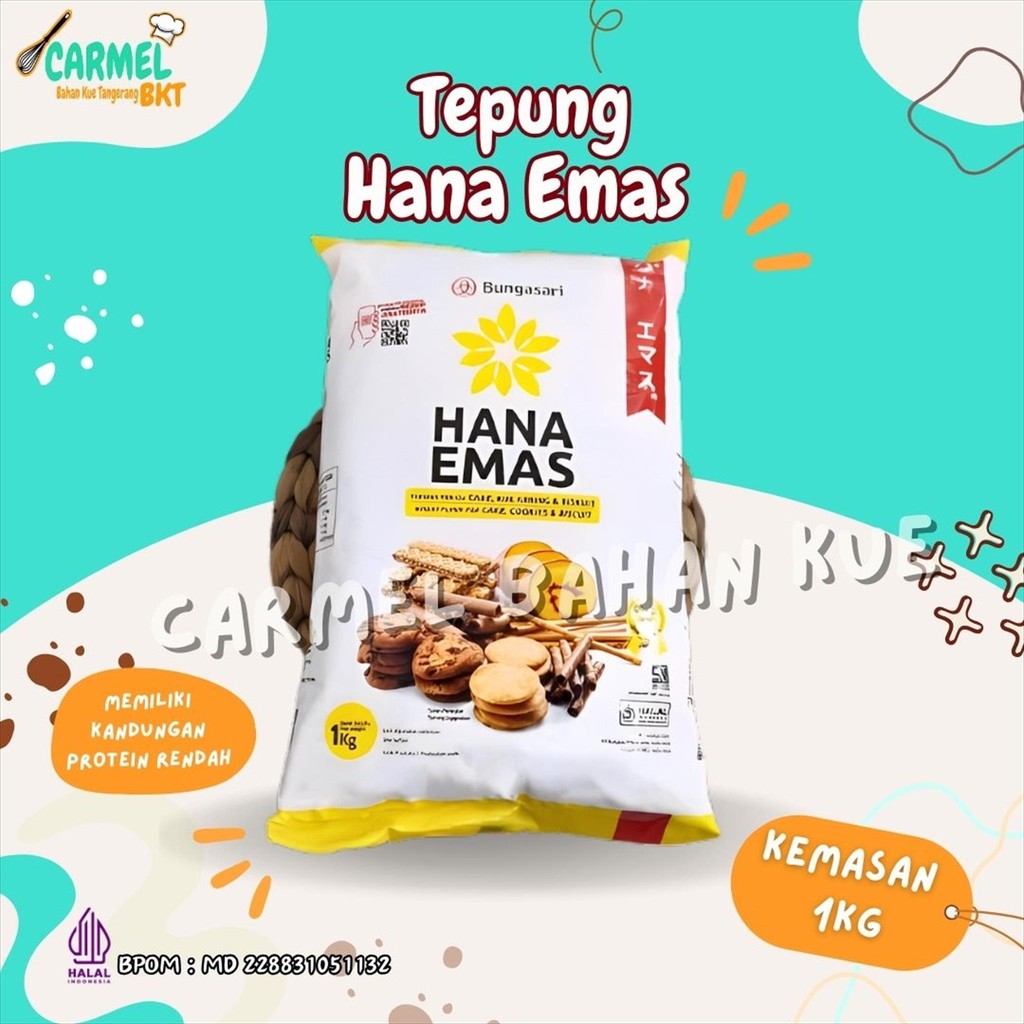 

Tepung Terigu Hana Emas 1kg- tepung protein rendah