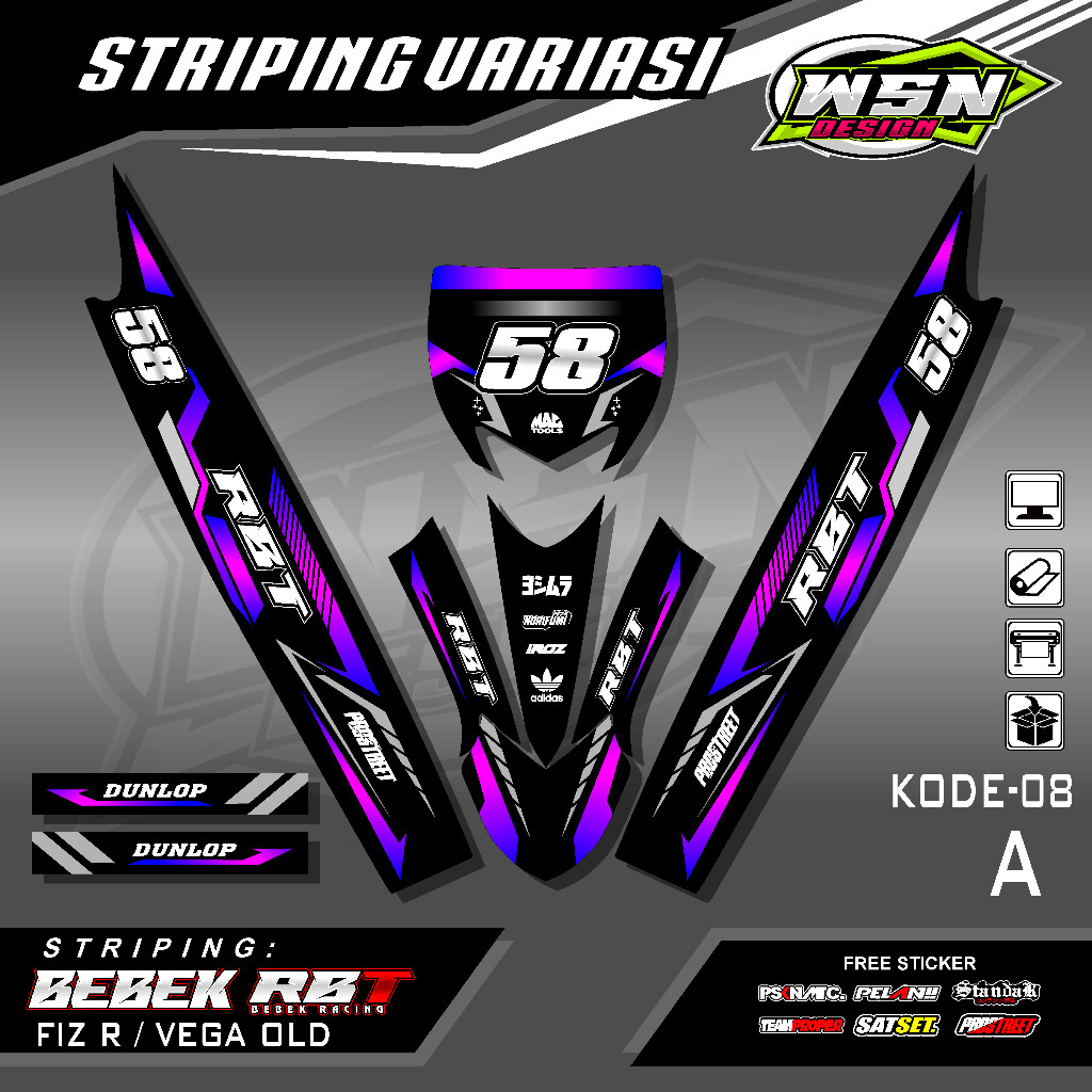 Sticker Striping  MOTOR FIZ R - VEGA OLD RBT BEBEK MODIF SUPERMOTO Desin Grafis BAHAN PREMIUM