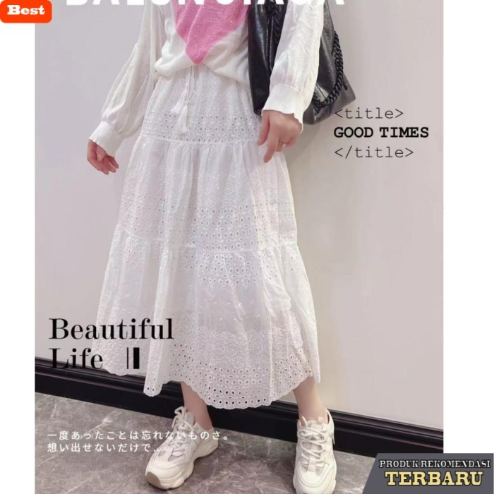 rok wanita kekinian Midi Long Skirt Rok Panjang Wanita Bohemian Jeju Pantai Putih