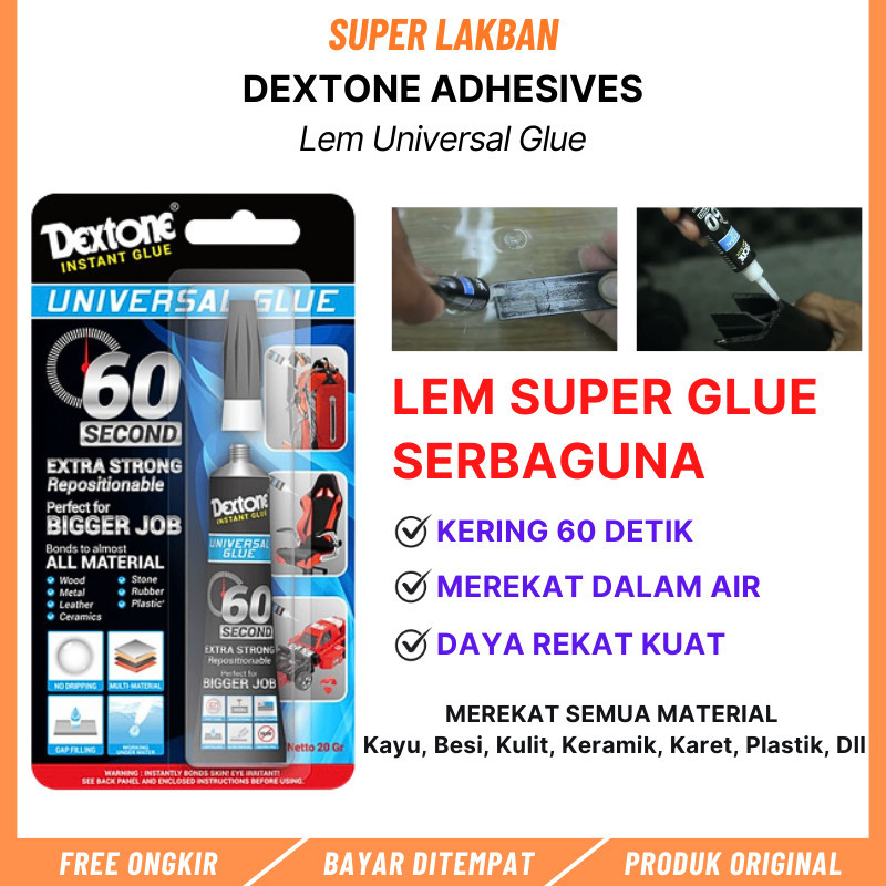 

[PROMO DISKON 50%] Lem Serba Guna Cepat Kering 60 Detik Sangat Melekat Dextone Universal Glue Gel Super Strong Adhesives 20g Perekat Untuk Kayu Keramik Kulit Besi Metal Karet Plastik Beton - Superlakban [PALING MURAH BISA COD]