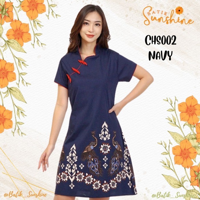 Dress Cheongsam Imlek/Sangjit/Sincia Wanita CHS002 Navy White - NAVY