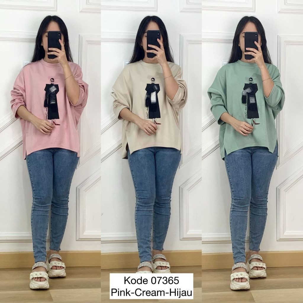 07365 KAOS OVERSIZE MLYC AUTUM AND WINTER FASHION MOTIF GIRL SYAL 3D TIMBUL MODEL LENGAN PANJANG PRE