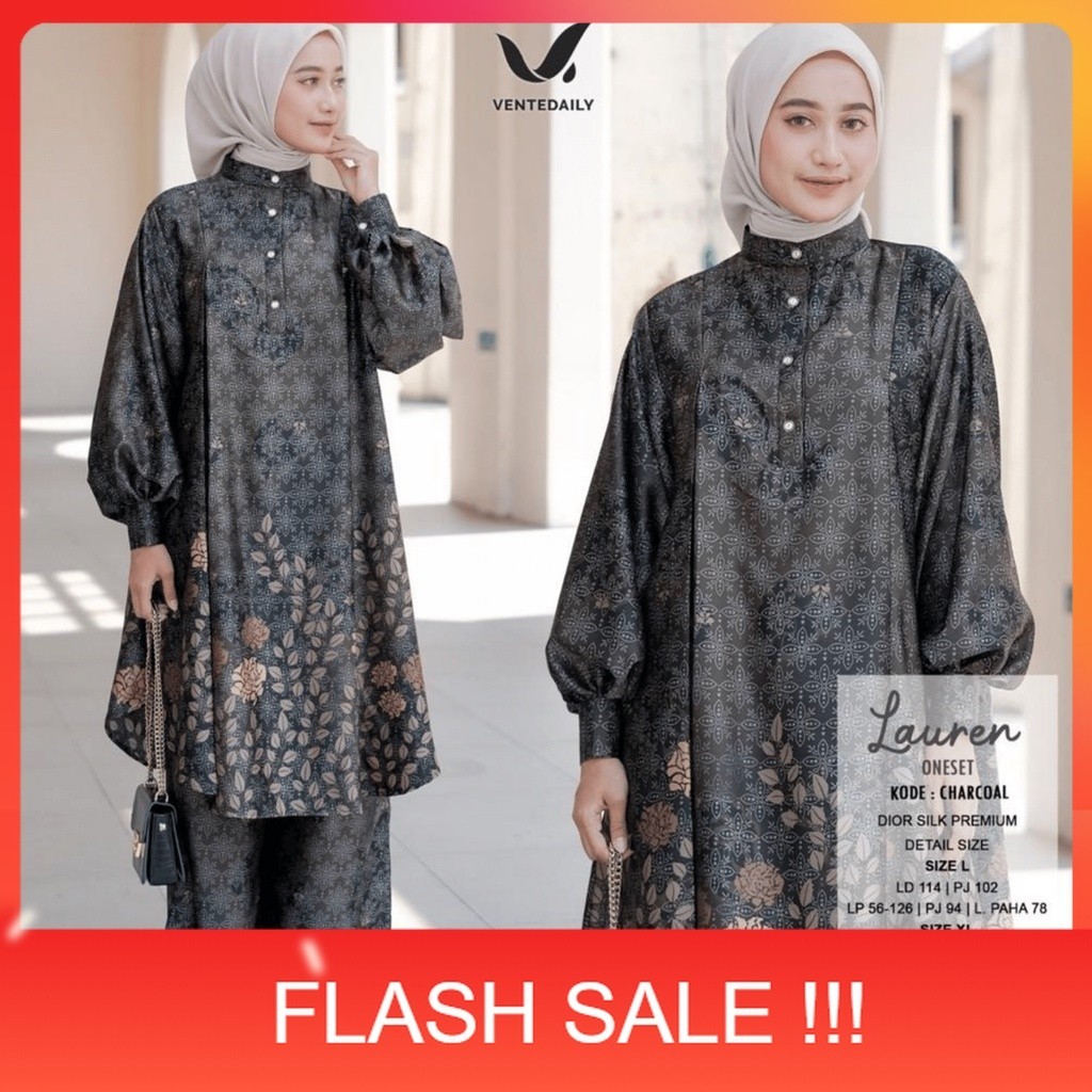 PROMO Vente Daily Setelan One Set Wanita Jumbo Kekinian Silk Motif Kondangan Ld 120 Lauren