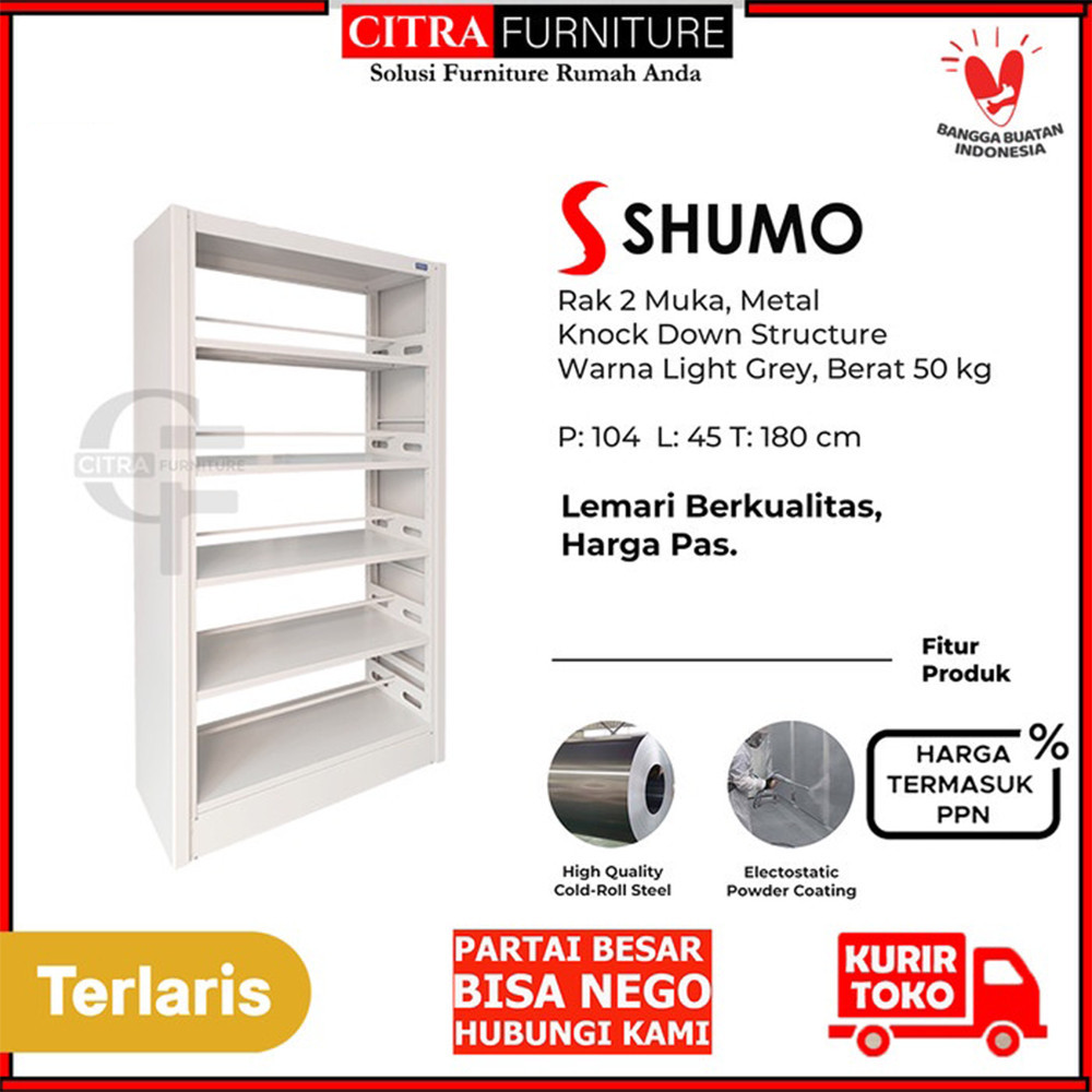 PROMO SPESIAL SHUMO ® Lemari Besi Rak Buku Perpustakaan Sekolah 2 Muka  - DIRAKIT