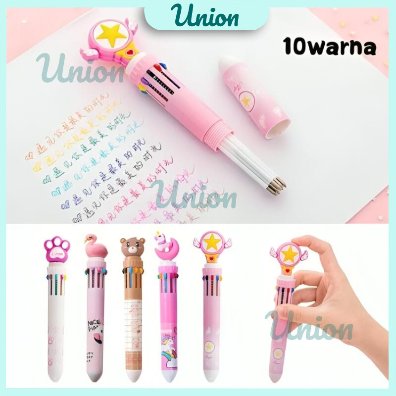 

UM Bulpen 10 Warna Bermotif Lucu / Bolpoin 10 Warna Motif Teddy Bear Unicorn / Cartoon Ballpoint Pen School Office