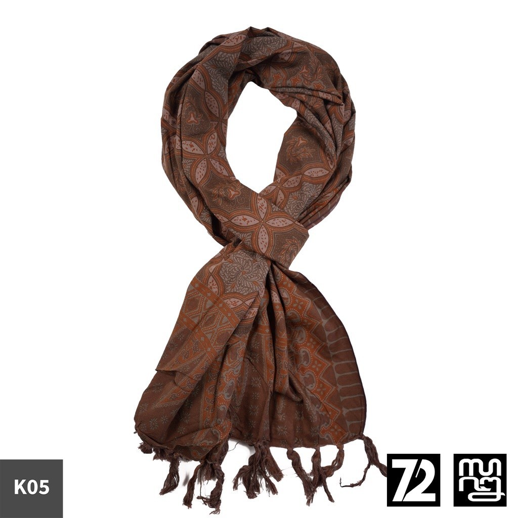 SYAL BATIK SCARFT Premium Motif Kawung Klasik Warna Coklat Tua 723764 Cap 72