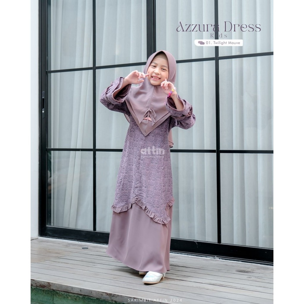 Attin Sarimbit Azzam Azzura Gamis Anak Perempuan Twilight Mauve Powder Black Matcha Green Plum