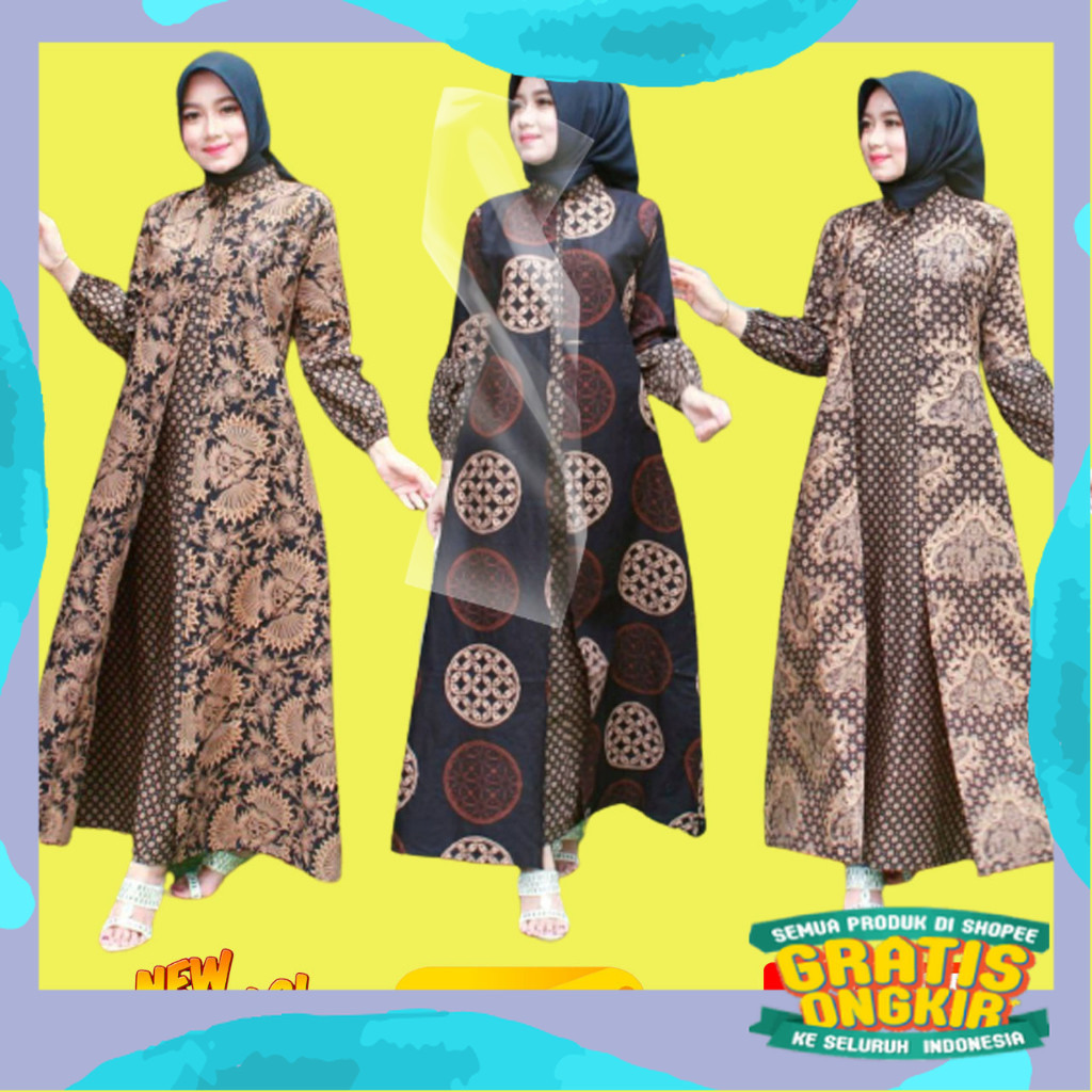 Baju Gamis Batik Wanita Modern Kombinasi Polos Pekalongan Jumbo Lebaran Terbaru/Ramdhan Lebaran