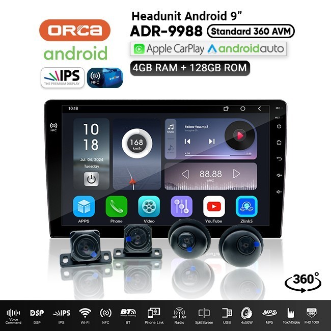 Head Unit Android ORCA STANDARD NFC Built in Kamera 360 - 9 INCH
