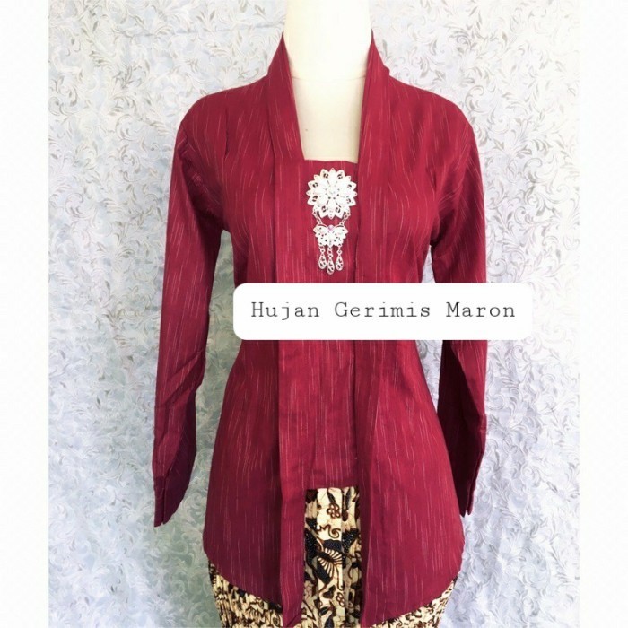 LURIK JAWA kebaya wanita Kebaya kutu baru lurik alusan motif hujan gerimis - Maroon, M